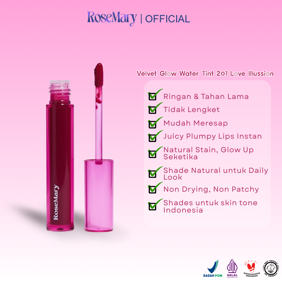 Rosemary Velvet Glow Water TintVITAMIN PELEMBAB BIBIR GLOSSY BEBAS KERING DAILY NATURAL LOOK TAHAN LAMA - Image 4