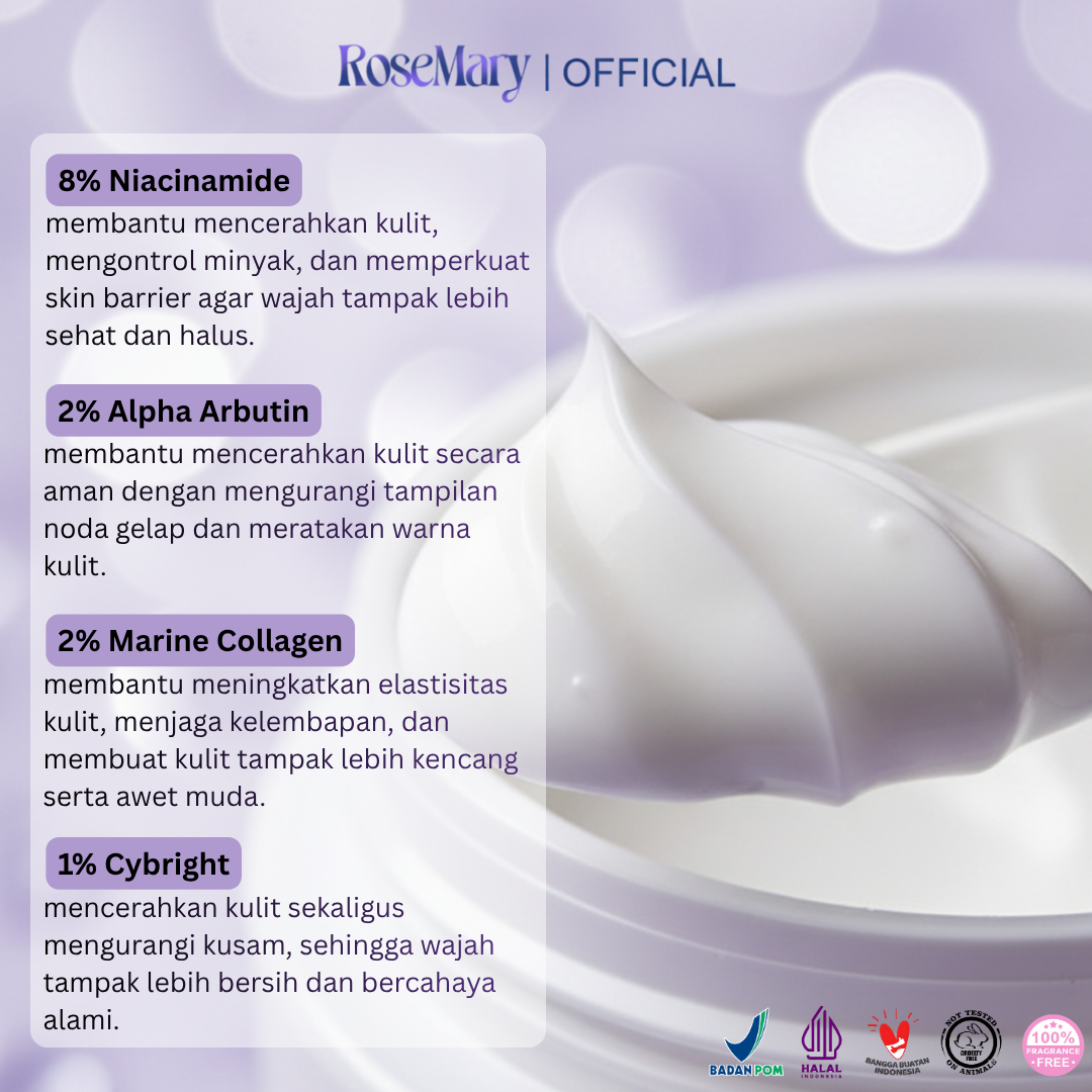 Rosemary Snow White Moisturizing Cream Mencerahkan Melembabkan Atasi Bekas Jerawat Flek Hitam - Image 2