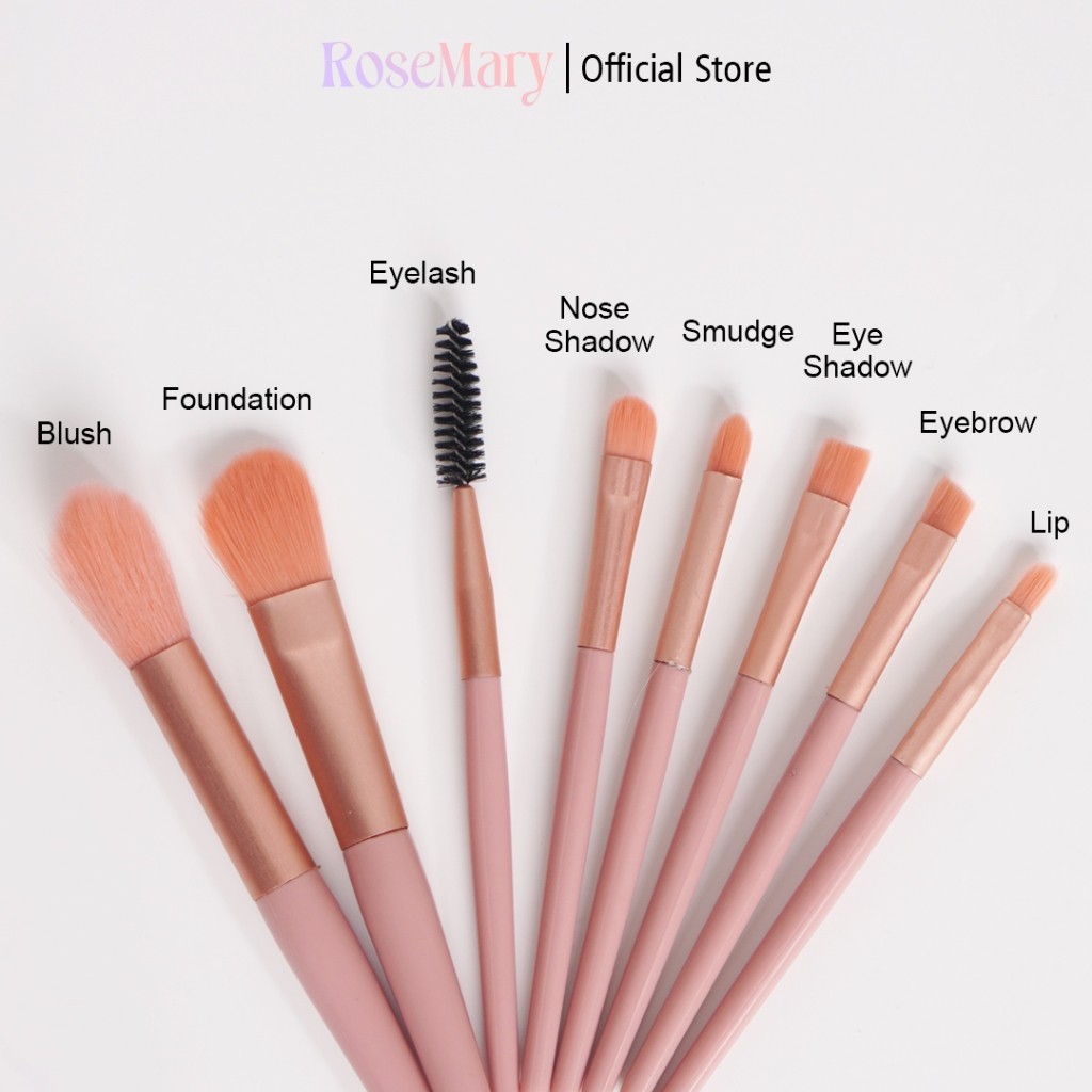 Rosemary Beauty Brush 8 pcs Kuas Make Up Brush Foundation Makeup Kuas Makeup Alat Kecantikan Pouch - Image 5