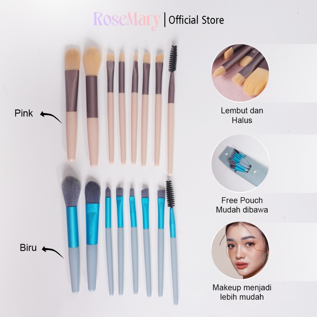 Rosemary Beauty Brush 8 pcs Kuas Make Up Brush Foundation Makeup Kuas Makeup Alat Kecantikan Pouch - Image 3