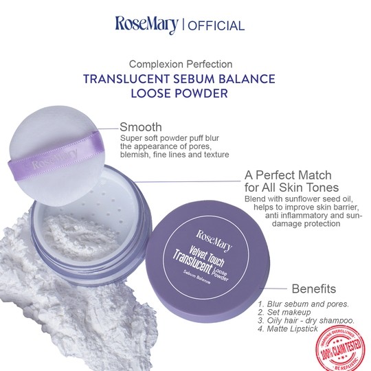 Rosemary Velvet Touch Loose Powder Silky Smooth Translucent Powder - Bedak Tabur Loose Powder Lembut Ringan Oil Control Menghaluskan Makeup Natural - Image 5