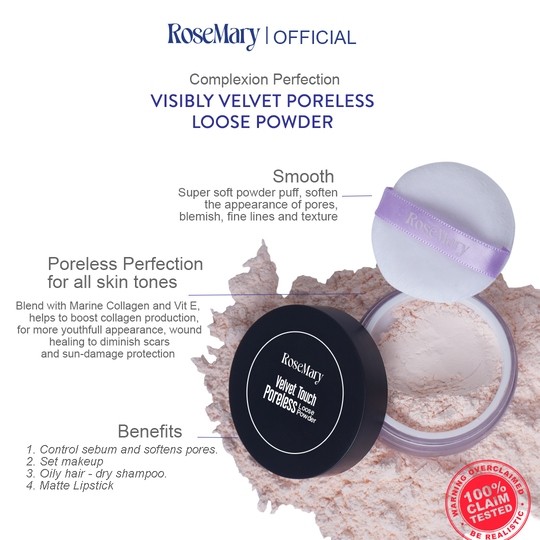Rosemary Velvet Touch Loose Powder Silky Smooth Translucent Powder - Bedak Tabur Loose Powder Lembut Ringan Oil Control Menghaluskan Makeup Natural - Image 9