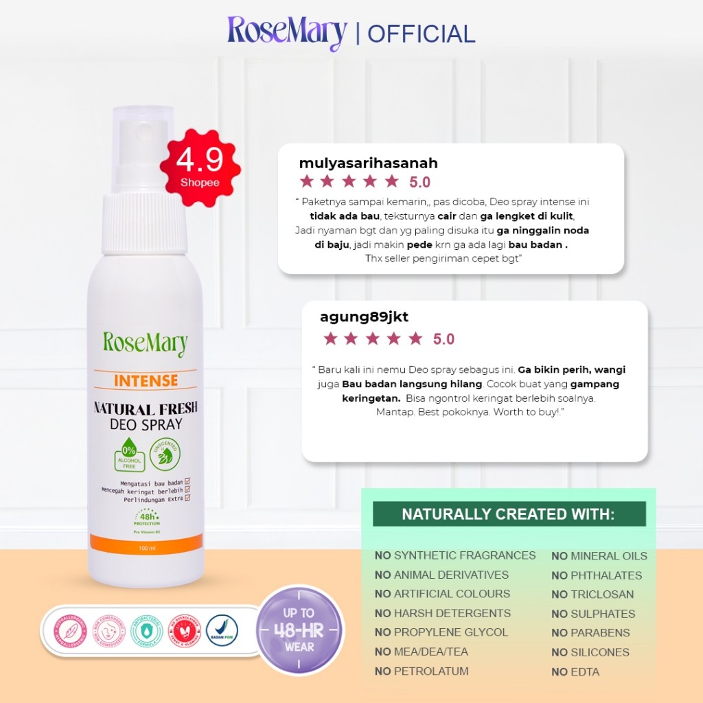 Rosemary Natural Fresh Deo Spray Intense | Deodorant Spray| Deodorant Tawas | Mencegah Bau Ketiak - Image 4