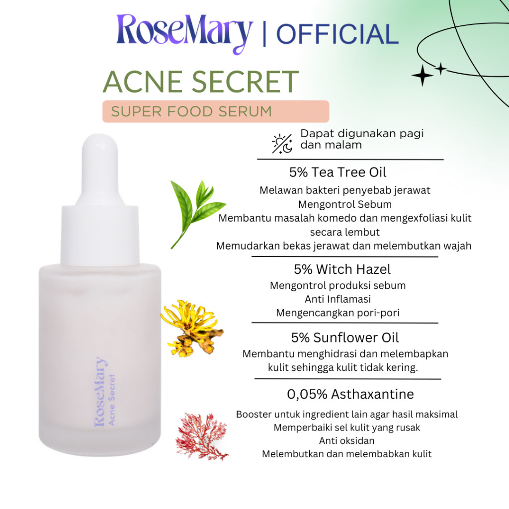 ROSEMARY Acne Secret Serum| Face Serum Oily Skin Menyembuhkan Jerawat Menenangkan Wajah Mengontrol Minyak Anti Inflamasi Anti Oksidan - Image 3