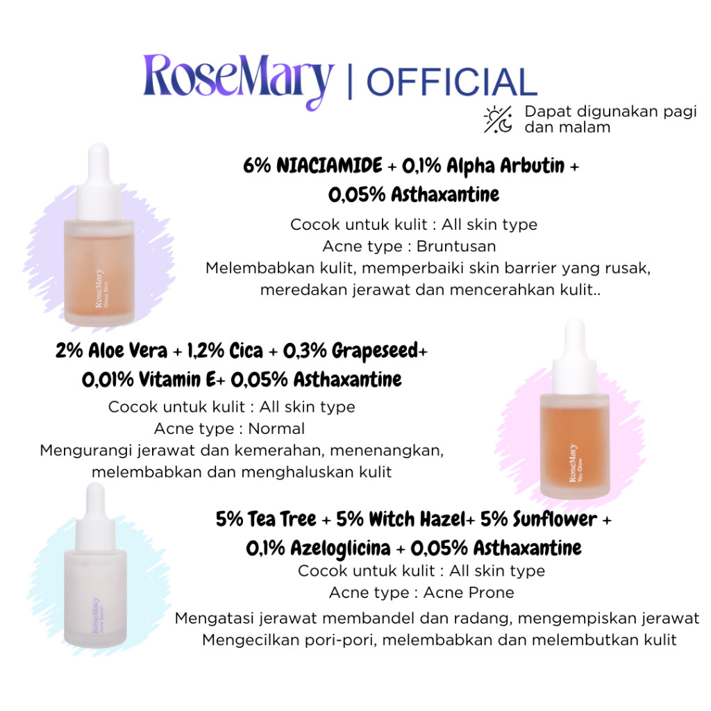 ROSEMARY Glass Skin Serum PERAWATAN WAJAH Brightening Whitening Regenerasi Antioksidan Pelembab Jerawat Noda Hitam Kerut Merah Iritasi - Image 8