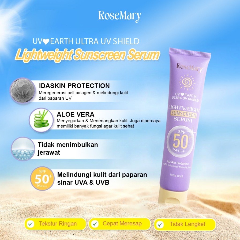 Rosemary LightWeight Sunscreen Serum Spf 50+ PA+++ 40ml Tidak Lengket Ringan Melembabkan Kulit - Image 5