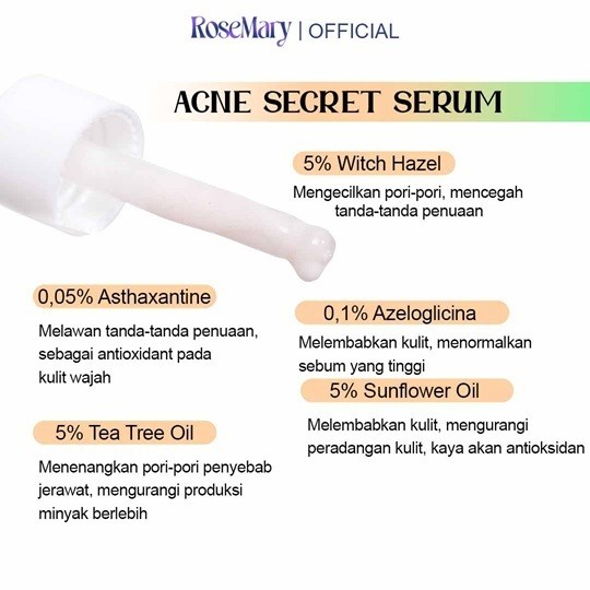 ROSEMARY Acne Secret Serum| Face Serum Oily Skin Menyembuhkan Jerawat Menenangkan Wajah Mengontrol Minyak Anti Inflamasi Anti Oksidan - Image 2