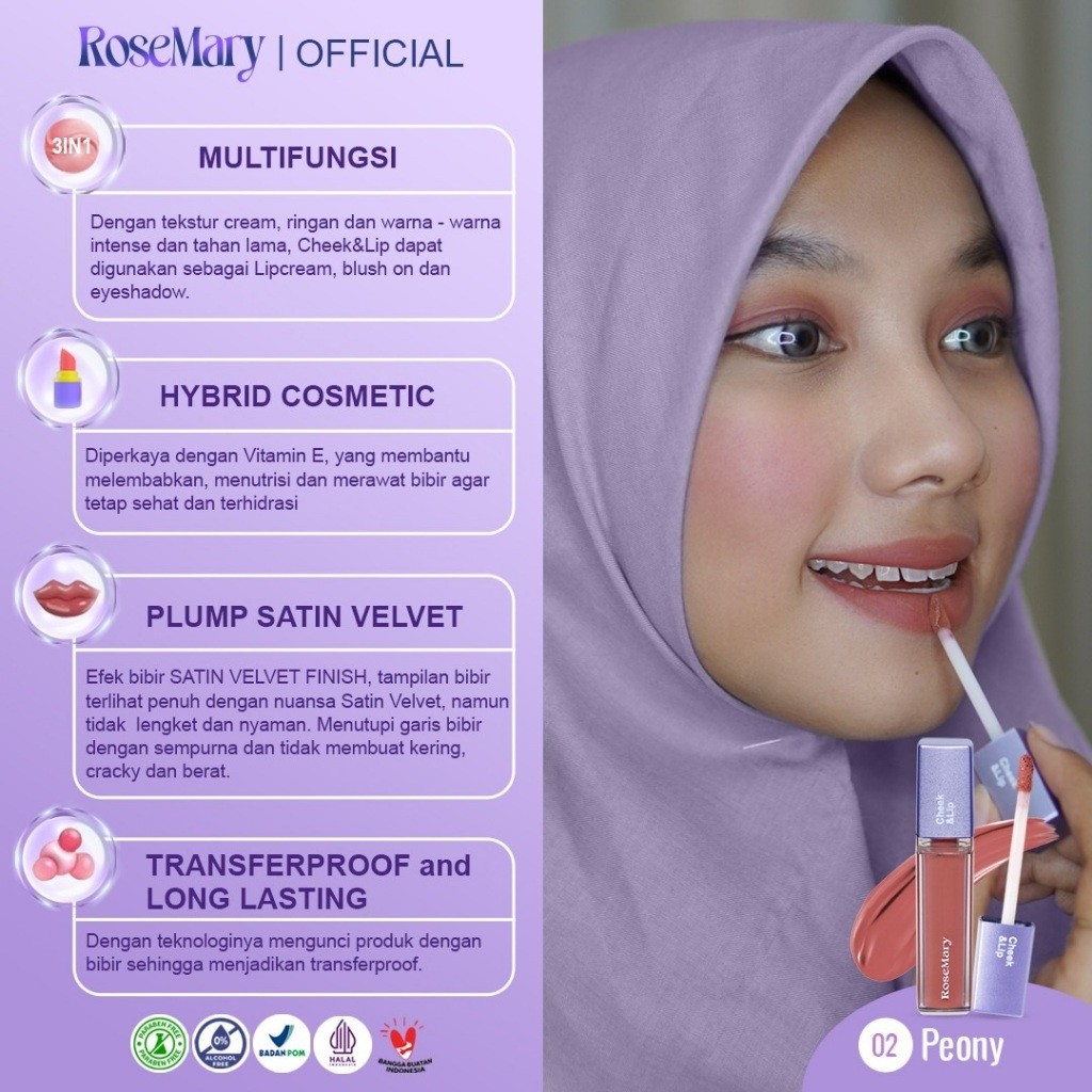 Rosemary Cheek&Lip 02 Peony | Lip Cream | Blush On Cream | Eyeshadow Cream | Matte Finish - Makeup - Image 2