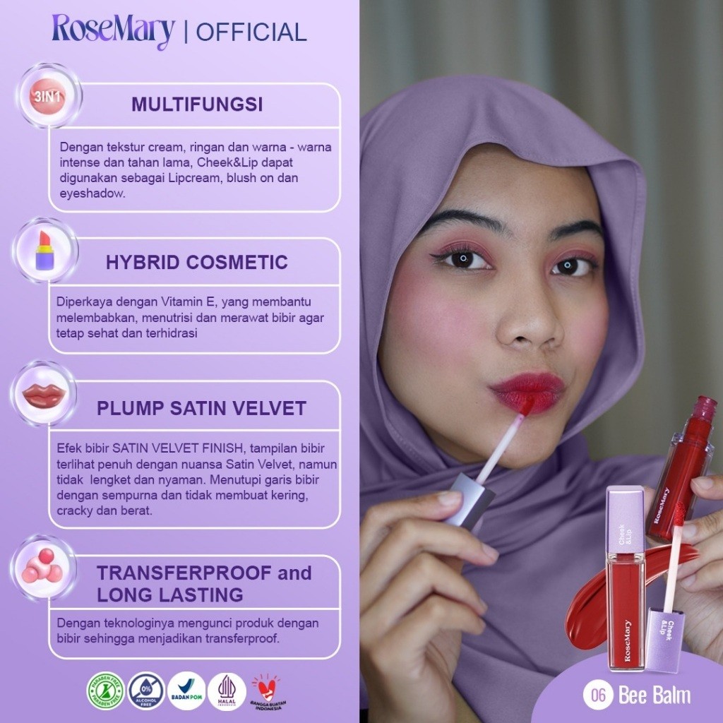Rosemary Cheek&Lip 06 Bee Balm | Lip Cream | Blush On Cream | Eyeshadow Cream | Matte Finish-Makeup - Image 2