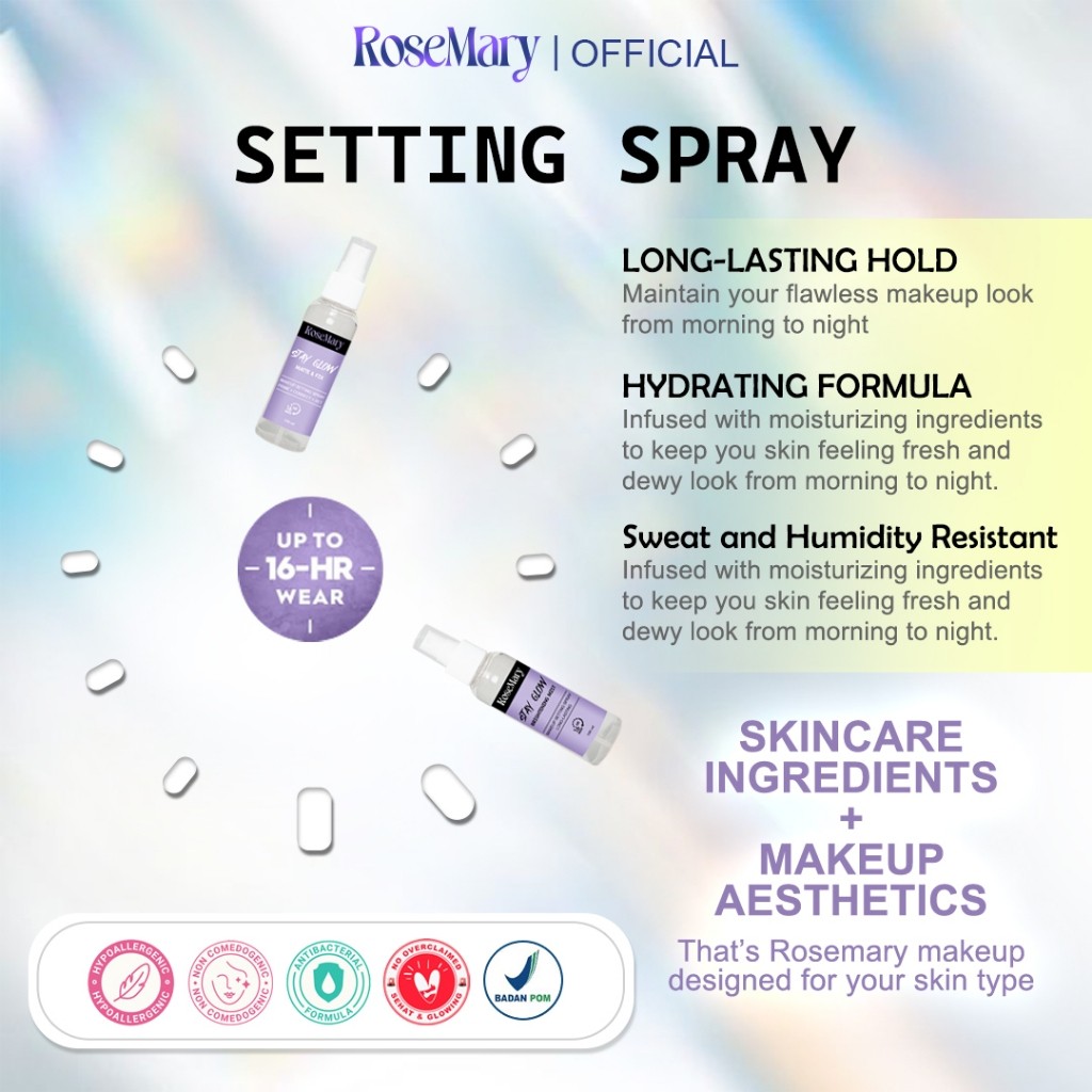 ROSEMARY Stay Glow Matte & Fix MakeUp Setting Spray 100 ML Prime+Correct+Set | Setting Spray | Face Mist - Image 9
