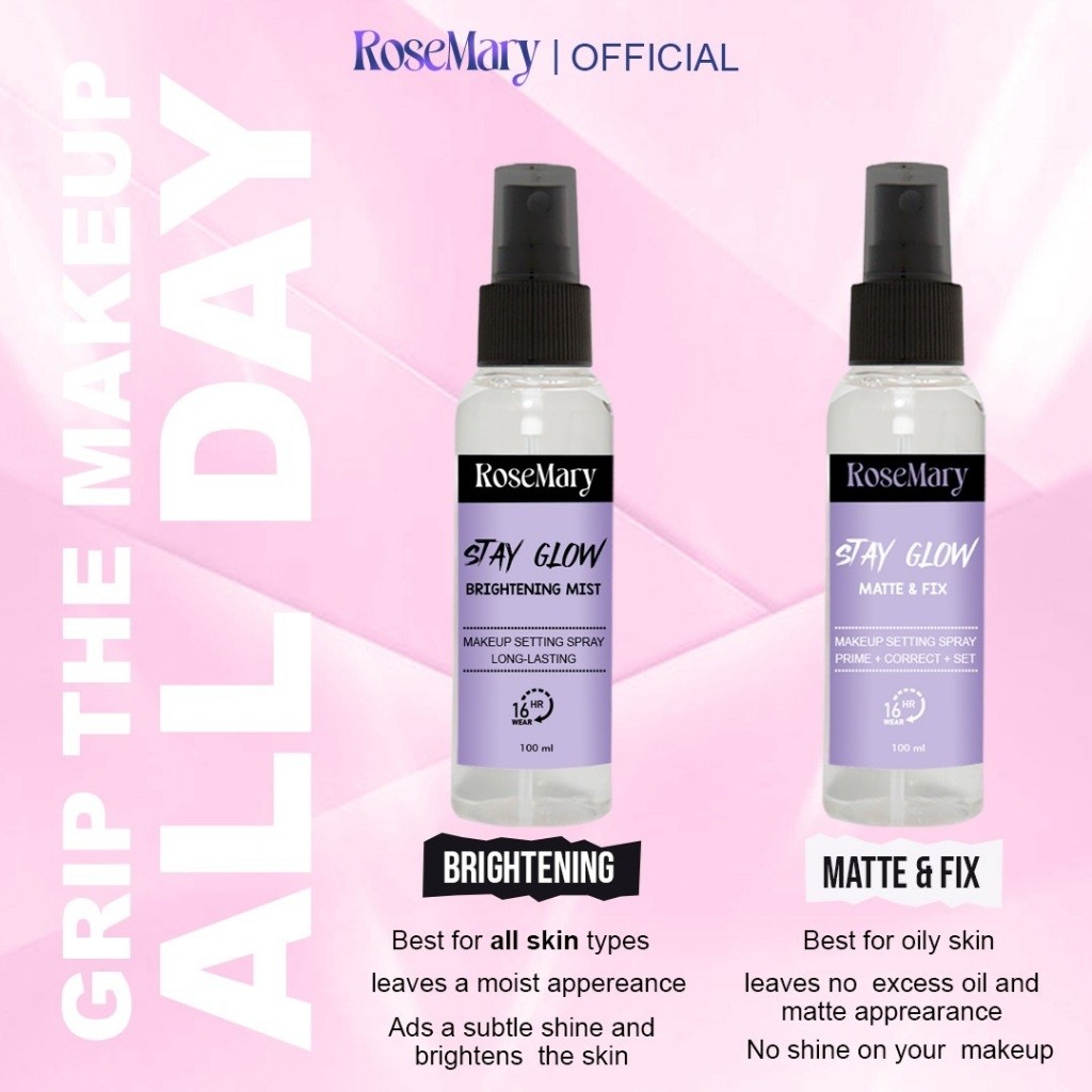 ROSEMARY Stay Glow Matte & Fix MakeUp Setting Spray 100 ML Prime+Correct+Set | Setting Spray | Face Mist - Image 5