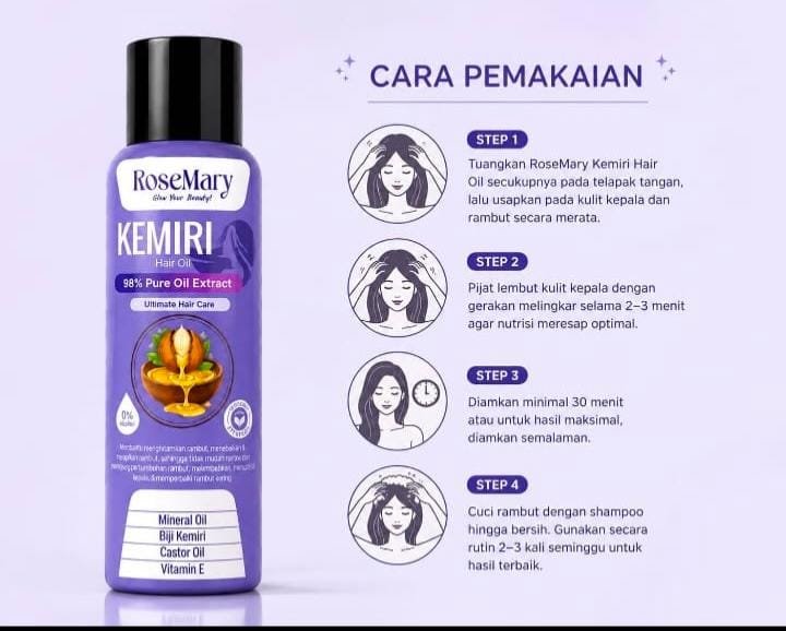 ROSEMARY Kemiri Hair Oil – Perawatan Rambut agar Tampak Sehat dan Berkilau - Image 3